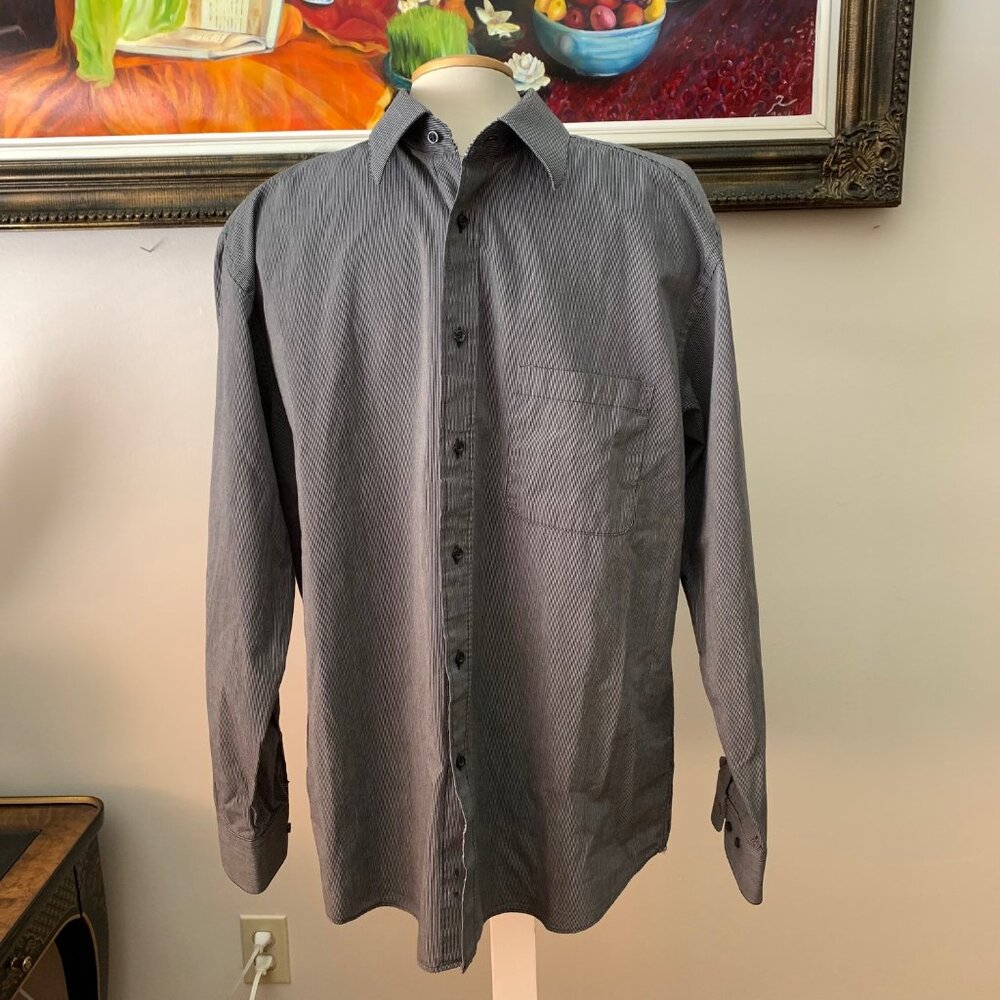 Nicole Miller New York Men’s 16 1/2 Shirt Gray and White Stripes Button Down